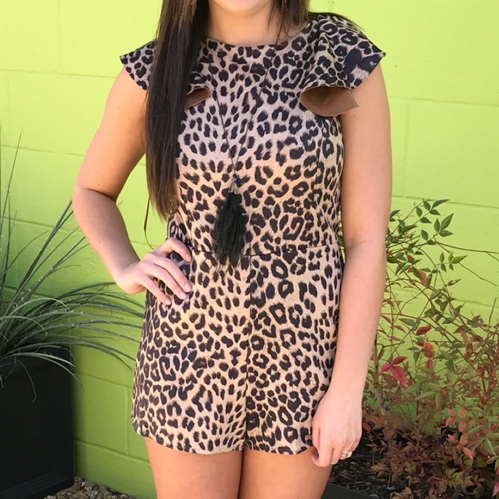 She & Sky Leopard Print Suede Romper
